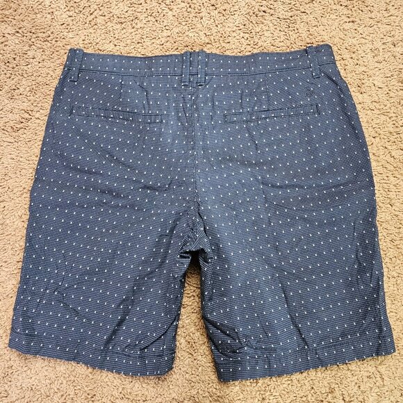 Penguin Chino Shorts Mens 32 Blue Geometric Micro Print Flat Front Casual Golf - Picture 4 of 8